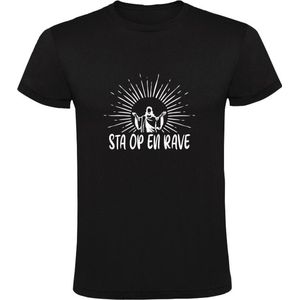 Sta op en rave | Heren T-shirt | Zwart | Jezus | Muziek | Party | Feest | Fuif | Dansen