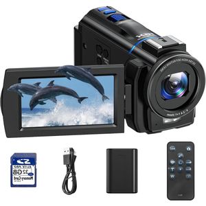 Handycam – Videocamera 4K 48MP – Vlog Camera Voor Beginners – 16x Zoom - Compacte Filmcamera Met Draaibare Flip-Screen – Met 32GB SD Card – Vlogcamera Met Anti-Shake-Functie – Zwart