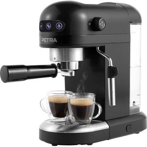 Petra Espresso-koffiezetapparaat met melkopschuimer, 1,4 liter, voor espresso's in barista-stijl, BPA-vrij, 1465W, zwart