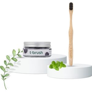 t-brush | Natuurlijke Tandverzorgingsset – 90 stuks Met Fluoride Actieve Kool Tandpasta Tabletten - Nano Bamboe Tandenborstel – Geschikt voor Gevoelige Tanden – Vegan