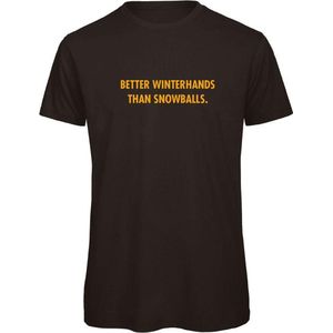 T-shirt Zwart M - Better winterhands than snowballs - okergeel - soBAD. | Foute apres ski outfit | kleding | verkleedkleren | wintersport t-shirt | wintersport dames en heren
