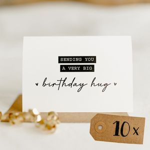 10x Sending You A Very Big Birthday Hug kaart (A6 formaat) - felicitatie kaartjes om te versturen - kaartenset - kaartjes blanco - kaartjes met tekst - wenskaarten - verjaardag