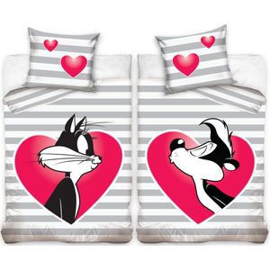 Carbotex Dekbedovertrek Looney Tunes Grijs/roze 140 X 200 Cm