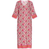 usha - FESTIVAL - Jurk - Beige Groen Rosa Rood - Bloemenprint - Knielengte