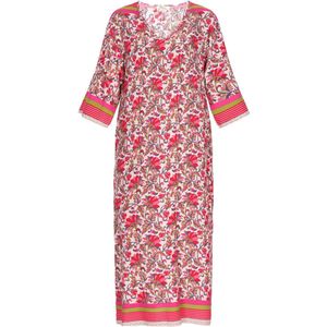 usha - FESTIVAL - Jurk - Beige Groen Rosa Rood - Bloemenprint - Knielengte