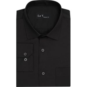 La V heren overhemd regular fit met strijkvrij Zwart M