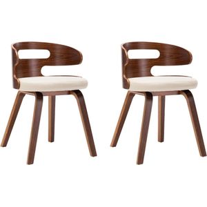 vidaXL - Eetkamerstoelen - 2 - st - gebogen - hout - en - kunstleer - crèmekleurig