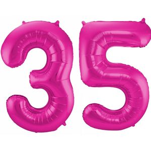 Cijfer ballonnen - Verjaardag versiering 35 jaar - 85 cm - roze