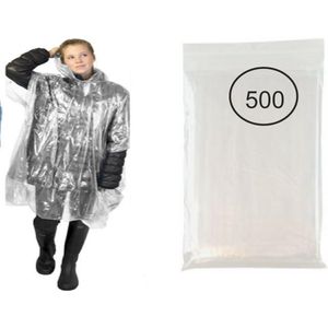 500 stuks wegwerp poncho Transparant Wit | Regen | Festival | wandelen | bescherming