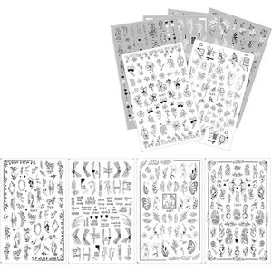 Zelfklevende nagelstickers - Zwart-witte bloemenserie - Nageldecoratie manicure - 10 stuks