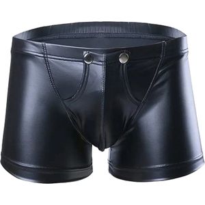 LekkerStout® Sexy Heren Pu Lederen Boxershort | Open Kruis | Herenondergoed | Zwart | L/XL