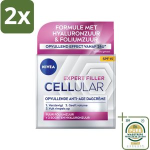 NIVEA - CELLular Expert Filler Dagcrème - Anti-Veroudering Gezichtscrème - SPF 15 - Met Hyaluronzuur, Creatine & Foliumzuur - 50 ml - Voordeelverpakking - 2 stuks - Hyaluronzuur - Foliumzuur