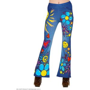 Widmann - Hippie Kostuum - 70s Legging Hippie Peace Love And Happiness Vrouw - Blauw - Small / Medium - Carnavalskleding - Verkleedkleding