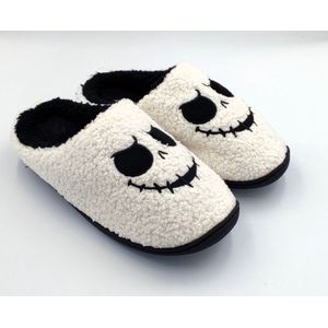 Heren instap sloffen halloween nightmare - The Nightmare Before Christmas - mannen pantoffels wit met zwart - zeer zacht met rubberen zool - maat 40/41