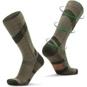 DANISH ENDURANCE Merinowol Compressie Skisokken - 18-23 mmHg - Khaki- Maat 43-47