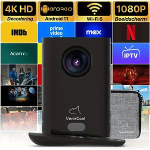 Slimme Mini Projector met Android 11 Systeem, 4K Ondersteuning voor Thuisbioscoop met Hoogwaardige Luidspreker, 650 ANSI Lumen Licht, Compatibel met USB, Smartphones, Computers en Tablets, Spel.