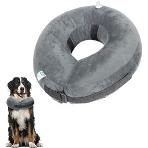 Nobleza Beschermkraag voor hond - Beschermkraag zacht hond - Opblaasbaar - Zachte hondenkraag - Donut - Grijs - Omtrek nek 62 cm +