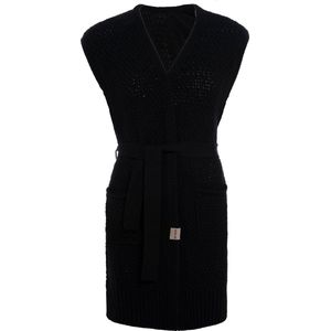 Knit Factory Luna Gebreide Gilet - Gebreid vest zonder mouwen - Mouwloos dames vest - Mouwloze zwarte cardigan - Zwart - 40/42
