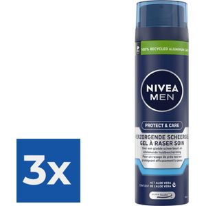 NIVEA MEN Protect & Care Scheergel - Hydraterend - 200 ml - Voordeelverpakking 3 stuks