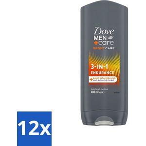 Dove - Shower Gel - 3-in-1 - Men Care Sport Care Endurance - Verfrissend en energiek - 250 ml - Voordeelverpakking - 12 stuks