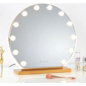 isallure Make up spiegel - Hollywood spiegel - Make up spiegel met verlichting - Make-upspiegel - Hollywood make up spiegel – 50x48 cm - Dimbaar / 3 Lichtstanden – goud