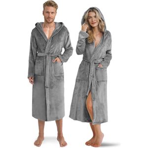 Unyqoos® Comfortabele unisex badjas met capuchon van zacht fleece voor thuisgebruik