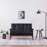 The Living Store Retro Sofa - 113.5 x 67 x 73.5 cm - Zwart Houten Frame - Kunstleren Bekleding