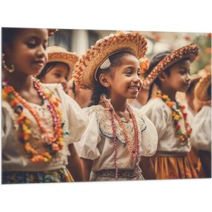 Vlag - Kinderen - Hoedjes - Jurkjes - Kleuren - Dansen - 100x75 cm Foto op Polyester Vlag