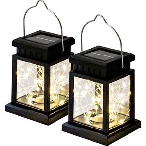 LED Solar Lantaarn set - Tuinlampen met 20 LEDs - Warm Wit - 2 stuks