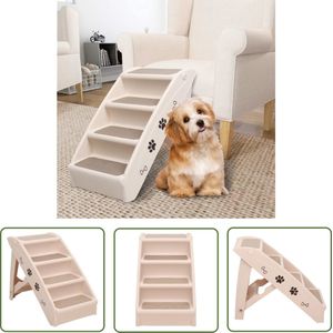 The Living Store Hondentrap inklapbaar 62x40x49,5 cm crème - Huisdierentrap - Trappetje Voor Dieren - Hondentrappen - Kattrappen - Inklapbare Trap