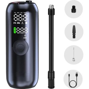 Elektrische Bandenpomp Compressor 150PSI - Draadloze en Draagbare Fietspomp met Automatische Stop - Geschikt voor Auto, Fiets, Motorfiets - Inclusief Presta Ventiel, Schrader Ventiel en Dunlop Ventiel