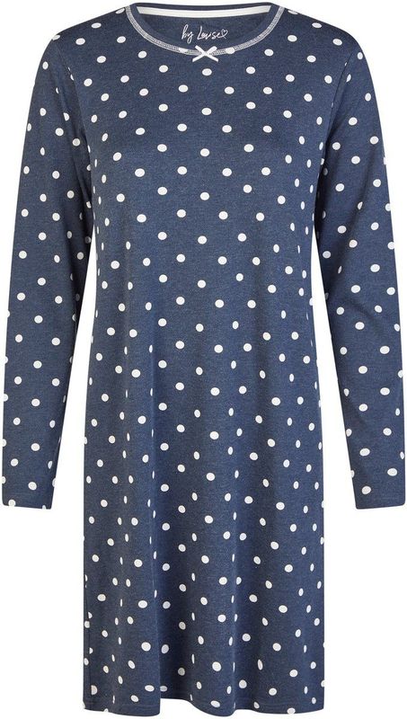 By Louise Dames Nachthemd Interlock Lange Mouw Donkerblauw Polkadot - Maat S