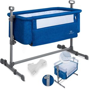 KESSER® Ledikant / Co-Sleeper / Babybed / Co Sleeper Wieg Hubi 3in1 Reisbed Babybed met zachte matras, met wielen, 5-voudig in hoogte verstelbaar, inklapbare zijwand voor thuis en onderweg - Blauw