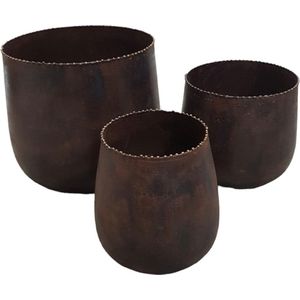 Mica Decorations Bloempot Bruin-roest kleur,Set van 3,Grootste maat is H16xD18cm
