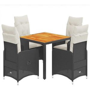 vidaXL 5-delige Bistroset met kussens poly rattan zwart - Bistroset - Bistrosets - Loungeset - Tuinset