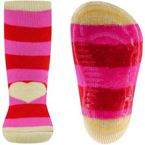 Antislipsokken Ewers - Strepen Cremekleurig & Roze & Rood met Hartje - Siliconenzool-39/42