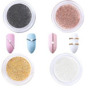 Caviar Beads - 4 Glass Mini Metal Nail Art Beads - Goud - Zilver - Roségoud - Zwart - Metaal Beads - Stalen Beads - voor Vrouwen en Meisjes - DIY Tools - Manicure Decoraties