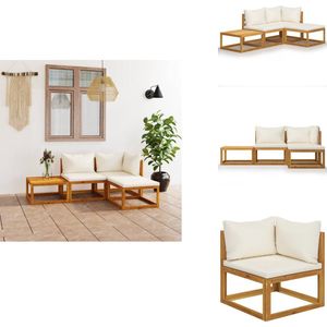 vidaXL Tuinset - Tuinsets - Tuinmeubelset - Tuinmeubelsets - 4-delige Loungeset met kussens massief acaciahout crème