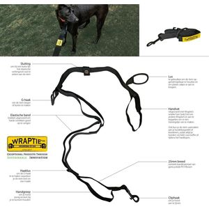 Wraptie Duo+ Hondenriem - 130cm (+10cm rek) - 3 Wandelstanden - Koppelbaar - Multi-functioneel - Training - Hardlopen - Diervriendelijk - Schokabsorberend - Duurzaam - Comfortabel - Cadeau voor hem & haar