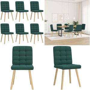 vidaXL Eetkamerstoelen 6 st stof donkergroen - Eetkamerstoel - Eetkamerstoelen - Dinerstoel - Stoel