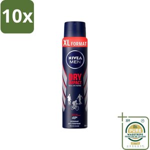 10 x Nivea - Deospray - Men - Dry Impact - 48 Uur Lang Werkend - 250 ml - Grootverpakking - Anti-transpirant - 48 Uur Bescherming - Mannelijke Geur - Droge Huid - Deospray