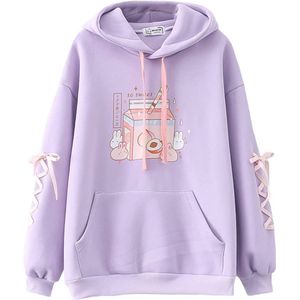 Kawaii Fleece Hoodie voor Tiener Meisjes met Leuke Cartoon Print - Comfortabele Losse Trui