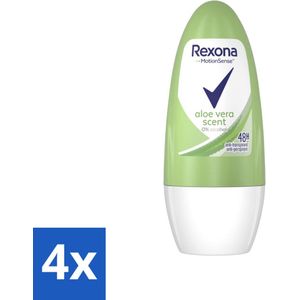 4 x Rexona - Deodorant Roller - Motion Sense - Aloe Vera - 0% Alcohol - Anti-Transpirant & Perspirant - 50 ml - Rexona Deodorant - Deodorant Roller - Aloë Vera Deodorant - Langdurige Bescherming - 48 Uur Bescherming