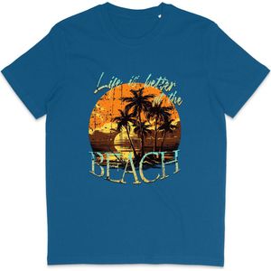T Shirt Dames Heren - Zomer Print Life Is Better At The Beach - Blauw - XXL