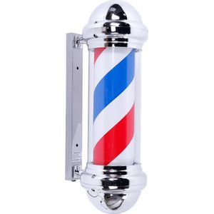 Barberpole Kapperspaal 55cm – LED Verlichting & Draaimechanisme – Zilver – Voor Binnen en Buiten – Inclusief Bevestigingsset