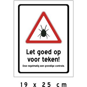 Pictogram/ bord | ""Let goed op voor teken! Doe regelmatig een grondige controle."" | 19 x 25 cm | Insecten | Tekenbeet | Teek | Buitenleven | Jeugdbeweging | Scouts | KSA | Chiro | Zomer | Gevaar | 1 stuks