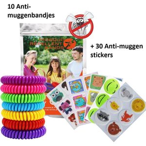 10 x Anti Muggen Armbandjes inclusief 30 x Anti Muggen Stickers - muggenbescherming - citronella