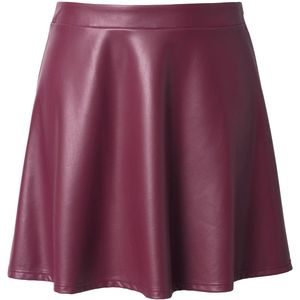 MIAMODA - Dames - Cirkelrok in leerlook flared fit zijritssluiting - Donker wijnrood - Maat 56
