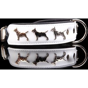 Dog's Companion Leren Halsband - Bull Terriër - Lengte: 45 cm Verstelbaar van: 32-41 cm x 40 mm - Wit/Zwart