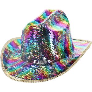 Fever - Deluxe Sequin Cowboy Hat Kostuum Hoed - Regenboog